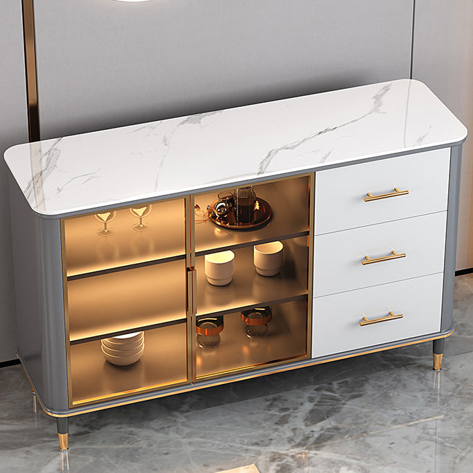 Glam Sideboard Stone Glass Doors Side Board with Cabinet and Drawers