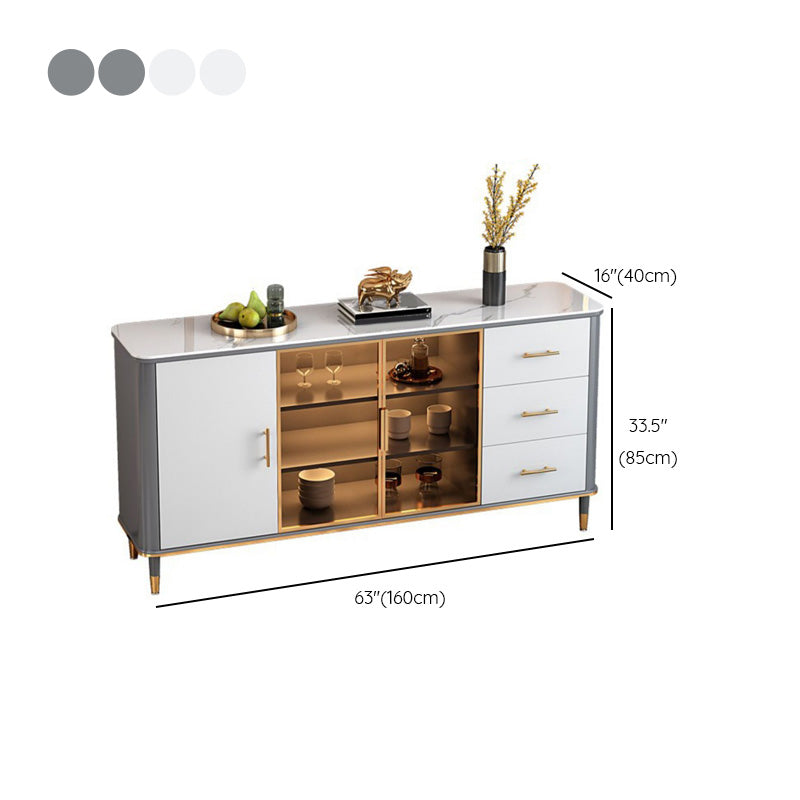 Glam Sideboard Stone Glass Doors Side Board with Cabinet and Drawers