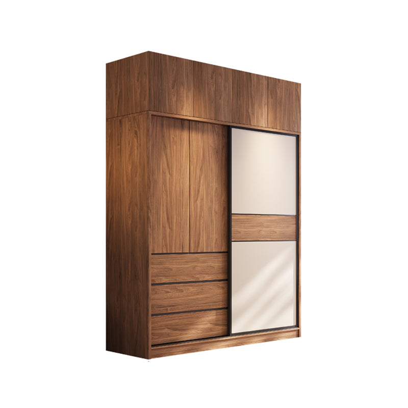 Modern Freestanding Wardrobe Brown Wood  Wardrobe Armoire with Drawers