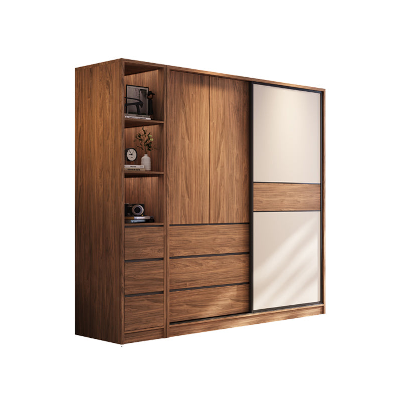 Modern Freestanding Wardrobe Brown Wood  Wardrobe Armoire with Drawers