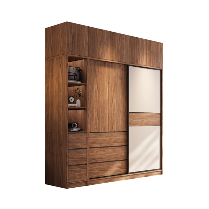 Modern Freestanding Wardrobe Brown Wood  Wardrobe Armoire with Drawers