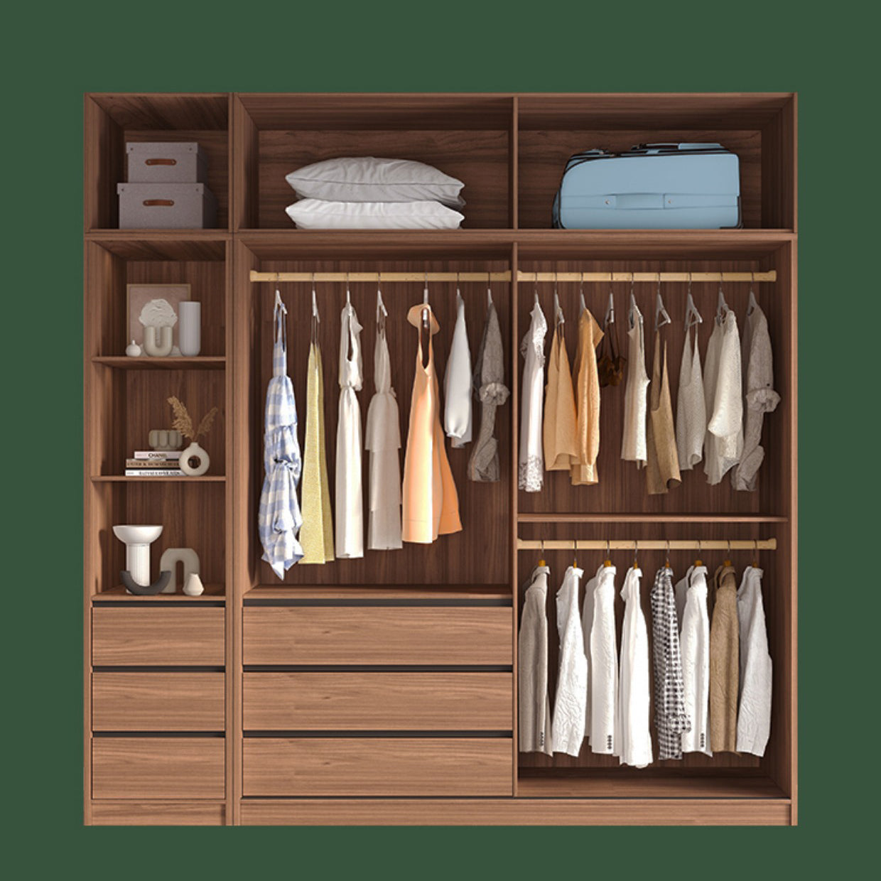 Modern Freestanding Wardrobe Brown Wood  Wardrobe Armoire with Drawers