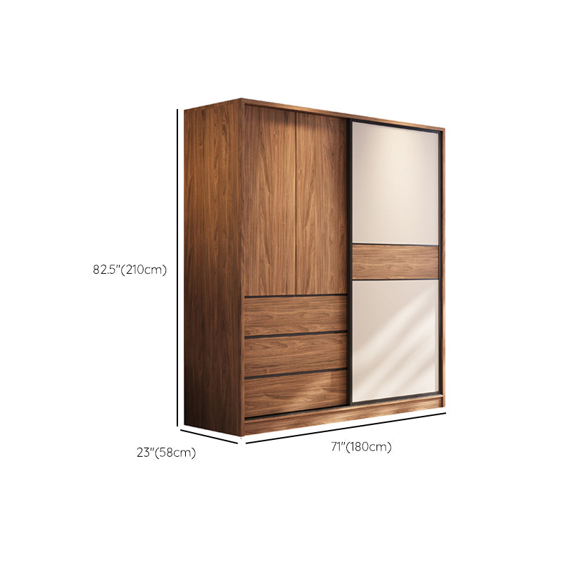 Modern Freestanding Wardrobe Brown Wood  Wardrobe Armoire with Drawers