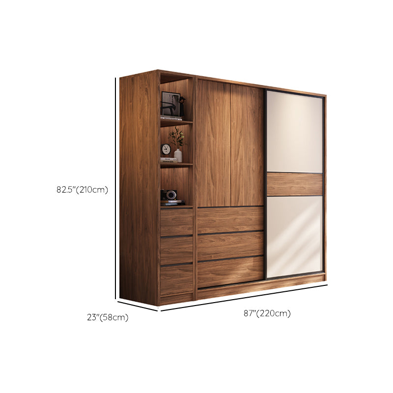 Modern Freestanding Wardrobe Brown Wood  Wardrobe Armoire with Drawers