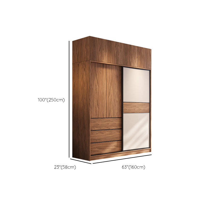 Modern Freestanding Wardrobe Brown Wood  Wardrobe Armoire with Drawers