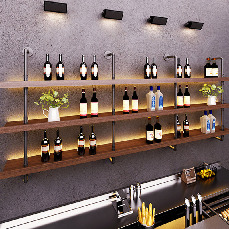 Wood and Metal Wine Rack Modern Style Wall Mounted Wine Bottle Rack with Shelf