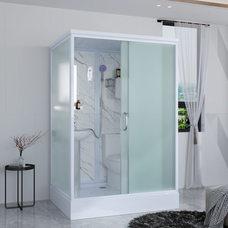 Framed Tempered Glass Shower kit with Base Included Framed Shower Stall in White