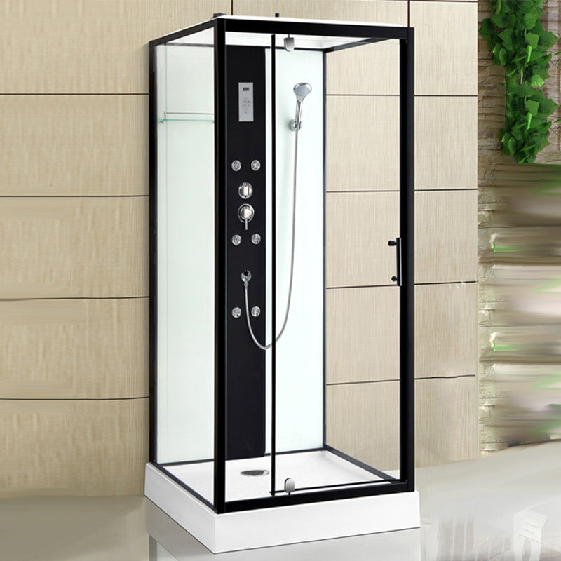 Modern Shower Stall Black Framed Shower Head Drainer Shower Stall