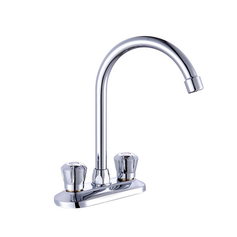 Modern Deck Mounted Double Handles Kitchen Faucet Metal Faucet in Silver