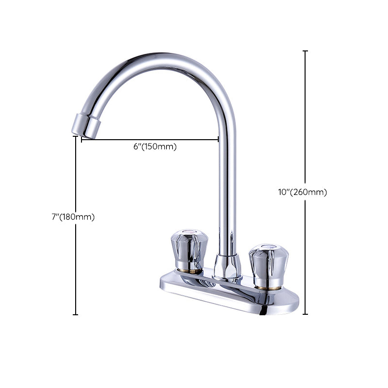 Modern Deck Mounted Double Handles Kitchen Faucet Metal Faucet in Silver