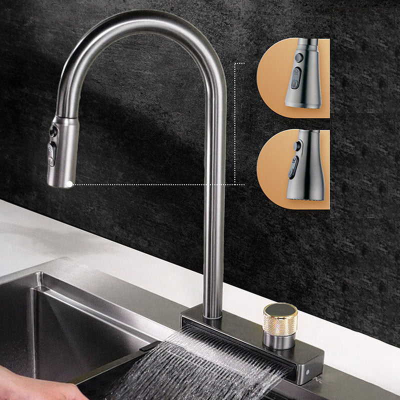 High Arch Waterfall Kitchen Faucet Swivel Spout with Pull Out Sprayer