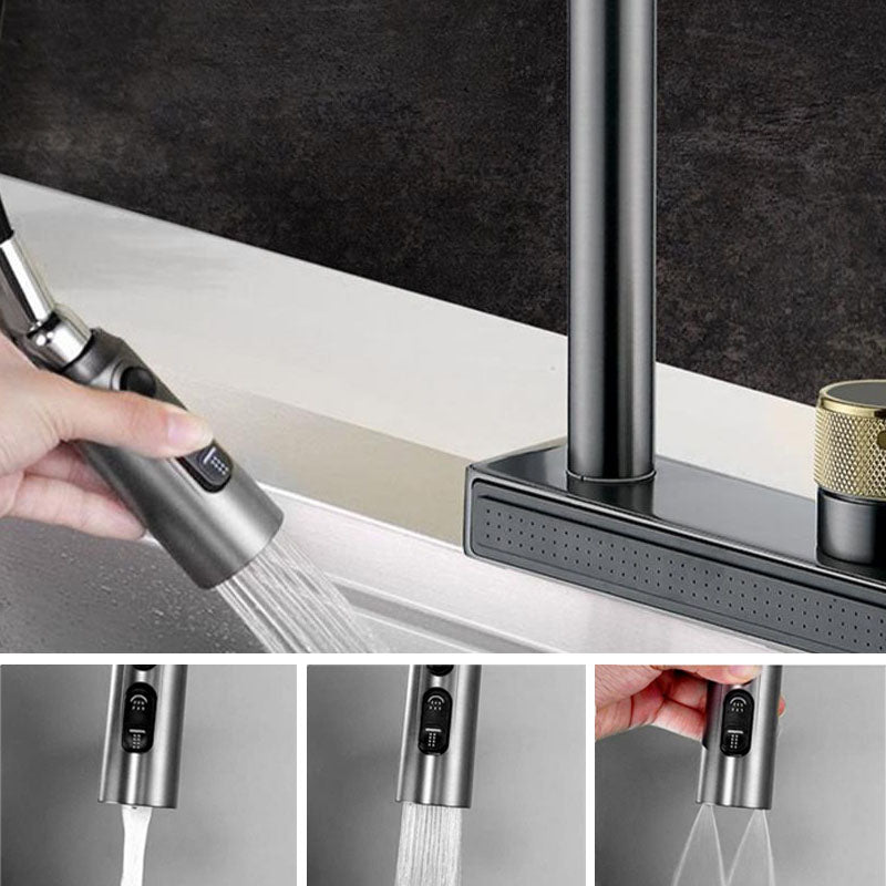 High Arch Waterfall Kitchen Faucet Swivel Spout with Pull Out Sprayer