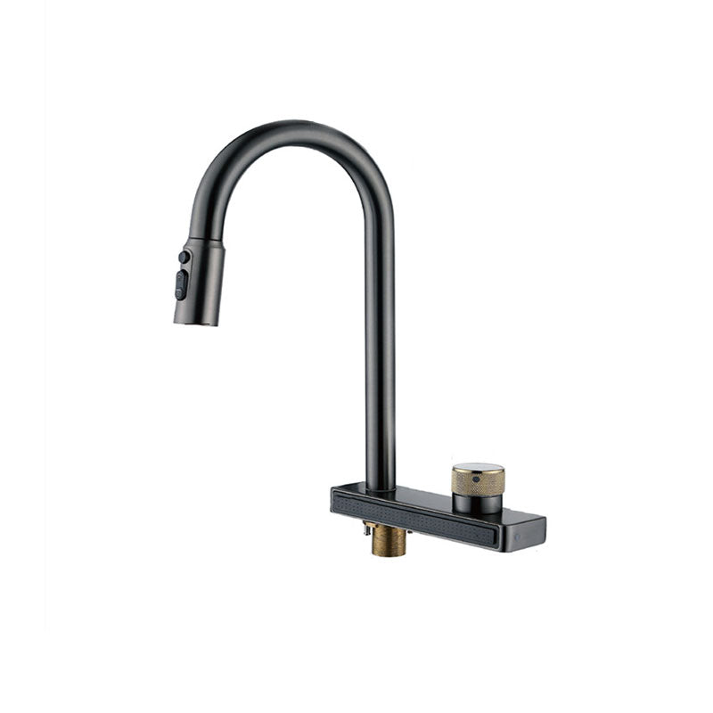 High Arch Waterfall Kitchen Faucet Swivel Spout with Pull Out Sprayer