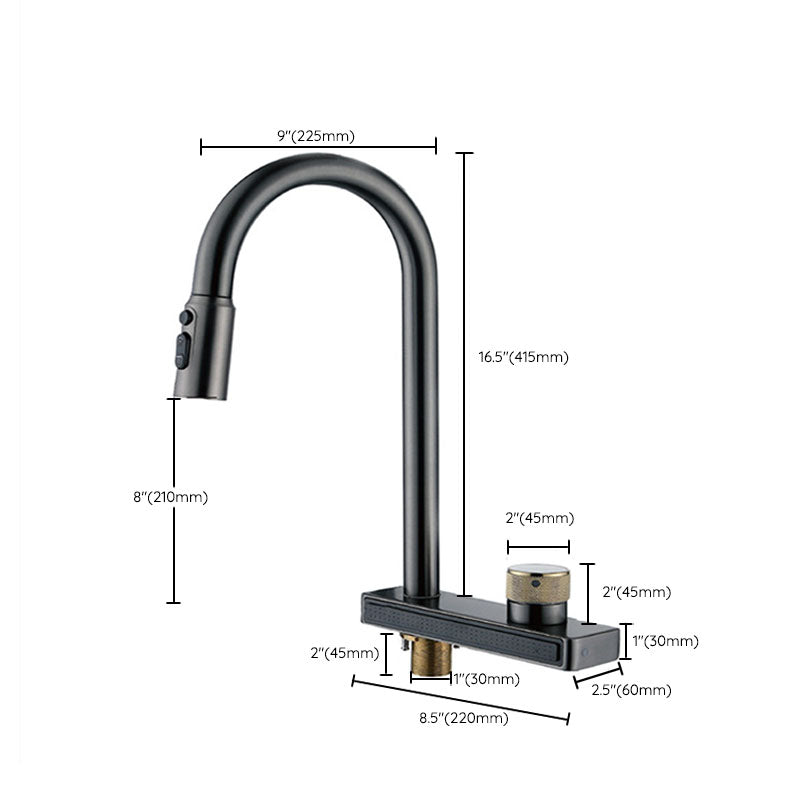 High Arch Waterfall Kitchen Faucet Swivel Spout with Pull Out Sprayer