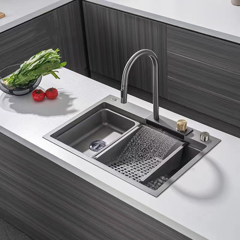 Contemporary Style Kitchen Sink Stainless Steel Drop-In Kitchen Sink with Faucet