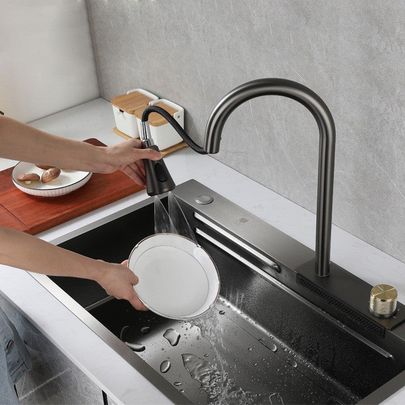 Contemporary Style Kitchen Sink Stainless Steel Drop-In Kitchen Sink with Faucet