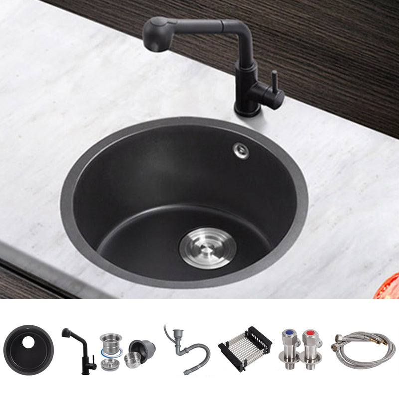 Quartz Kitchen Sink Round Single Bowl Kitchen Sink with Basket Strainer