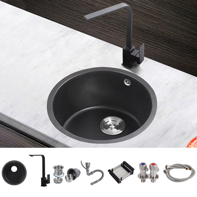 Quartz Kitchen Sink Round Single Bowl Kitchen Sink with Basket Strainer