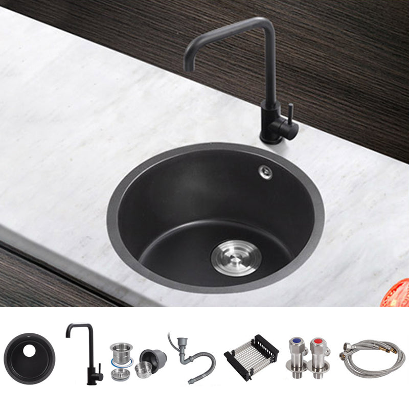 Quartz Kitchen Sink Round Single Bowl Kitchen Sink with Basket Strainer