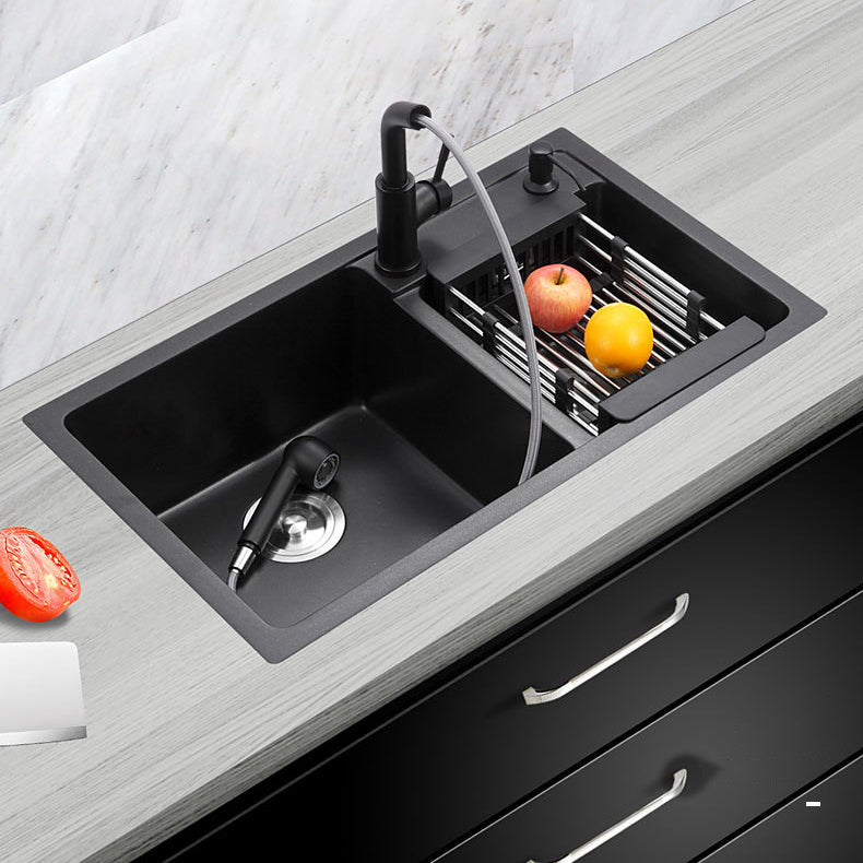 Double Bowl Kitchen Sink Rectangular Quartz Kitchen Sink with Strainer