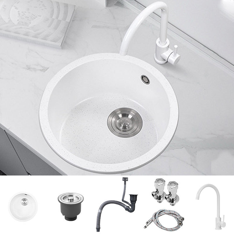 Round Quartz Kitchen Sink Single Bowl Kitchen Sink with Basket Strainer