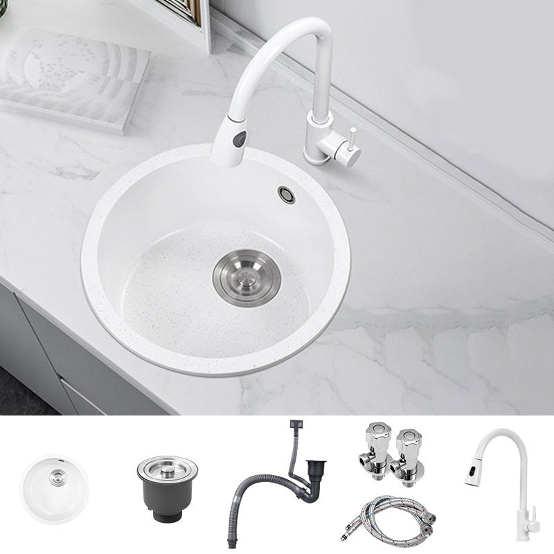 Round Quartz Kitchen Sink Single Bowl Kitchen Sink with Basket Strainer