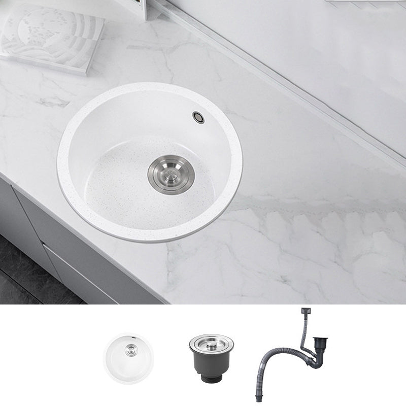 Round Quartz Kitchen Sink Single Bowl Kitchen Sink with Basket Strainer