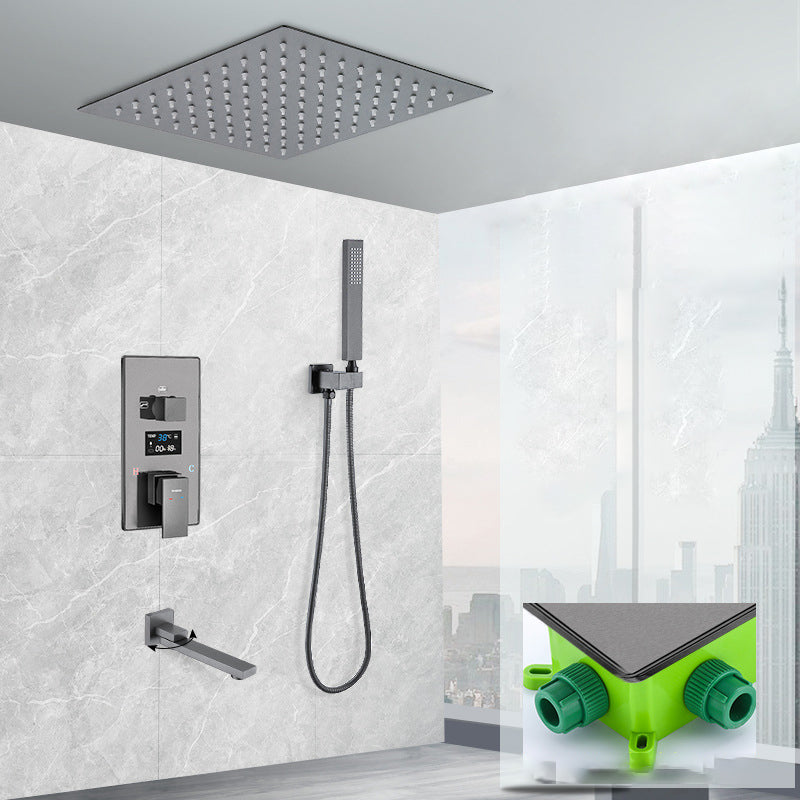 Shower System Grey Swivel Square Ceiling Mount Brass Modern Lever Handle Shower Set