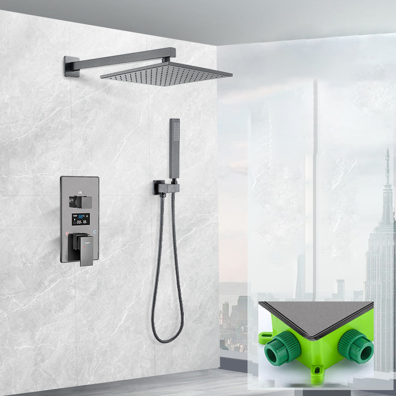 Shower System Grey Swivel Square Ceiling Mount Brass Modern Lever Handle Shower Set