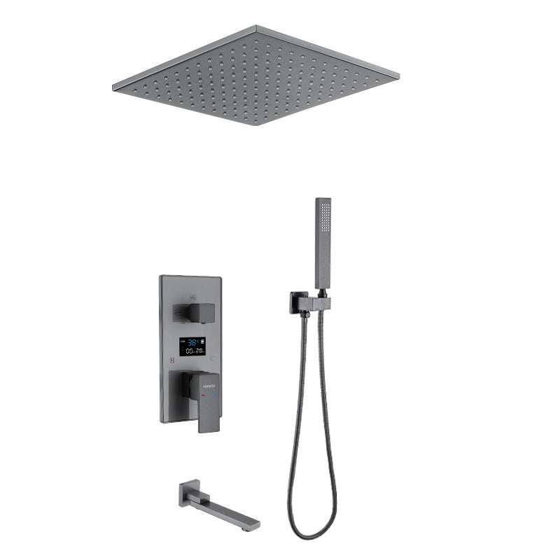 Shower System Grey Swivel Square Ceiling Mount Brass Modern Lever Handle Shower Set