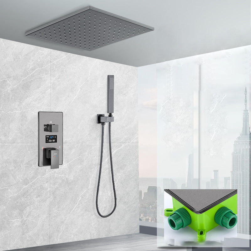 Shower System Grey Swivel Square Ceiling Mount Brass Modern Lever Handle Shower Set