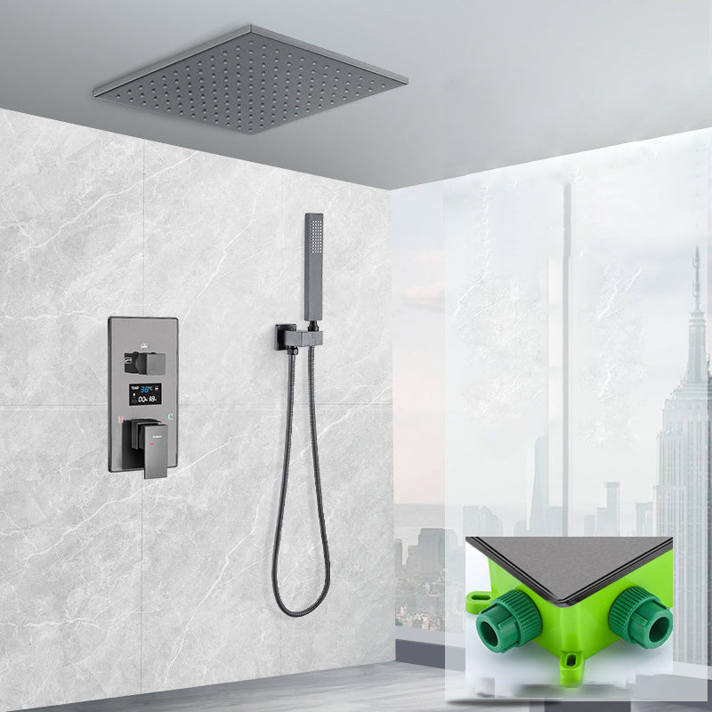 Shower System Grey Swivel Square Ceiling Mount Brass Modern Lever Handle Shower Set