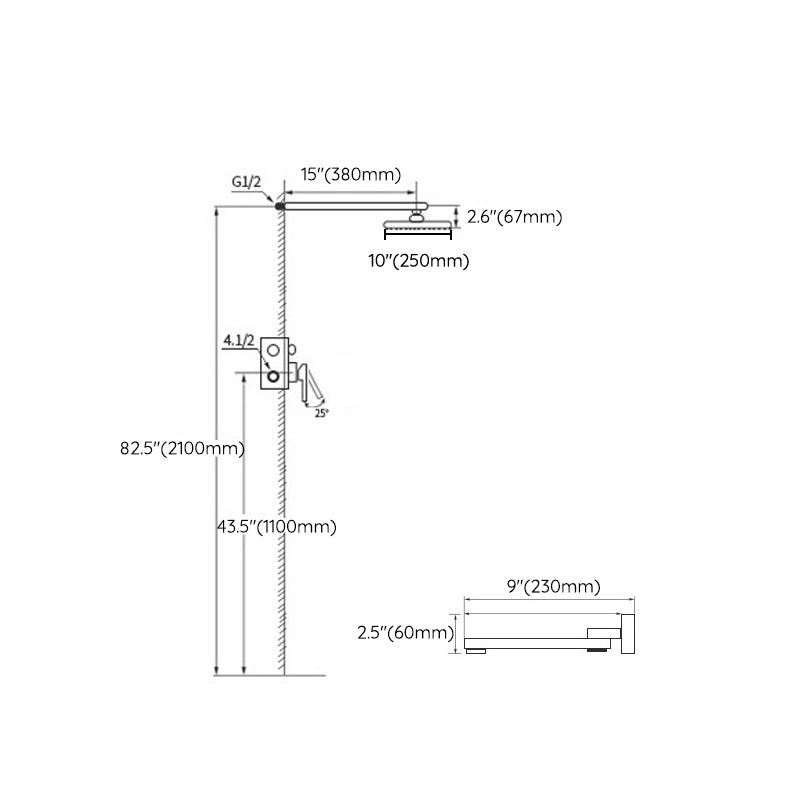 Shower System Grey Swivel Square Ceiling Mount Brass Modern Lever Handle Shower Set