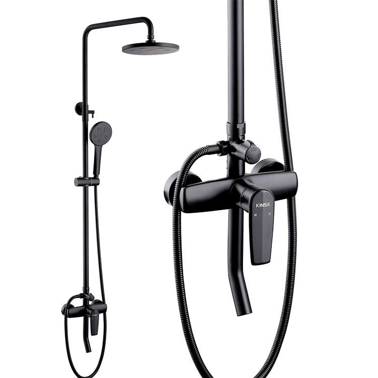 Black Shower Set Round Swivel Faucet Lever Handle Two Shower Head Shower System