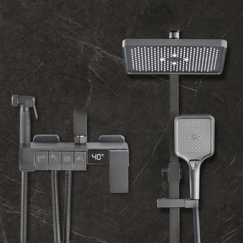 Square Shower Head Combo Wall Mount Digital Display with Rain Shower Head and Hand Shower