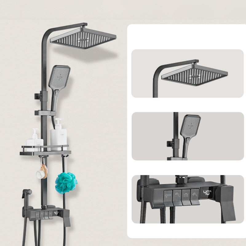 Square Shower Head Combo Wall Mount Digital Display with Rain Shower Head and Hand Shower