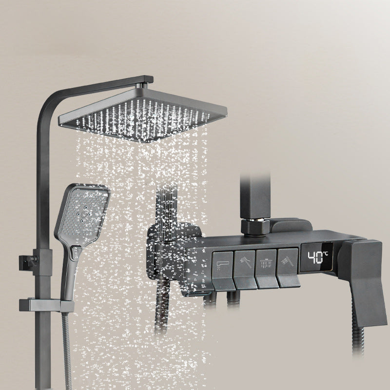 Square Shower Head Combo Wall Mount Digital Display with Rain Shower Head and Hand Shower