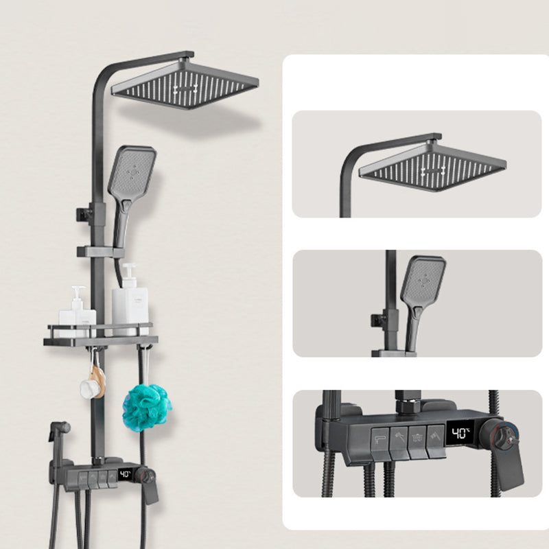 Square Shower Head Combo Wall Mount Digital Display with Rain Shower Head and Hand Shower