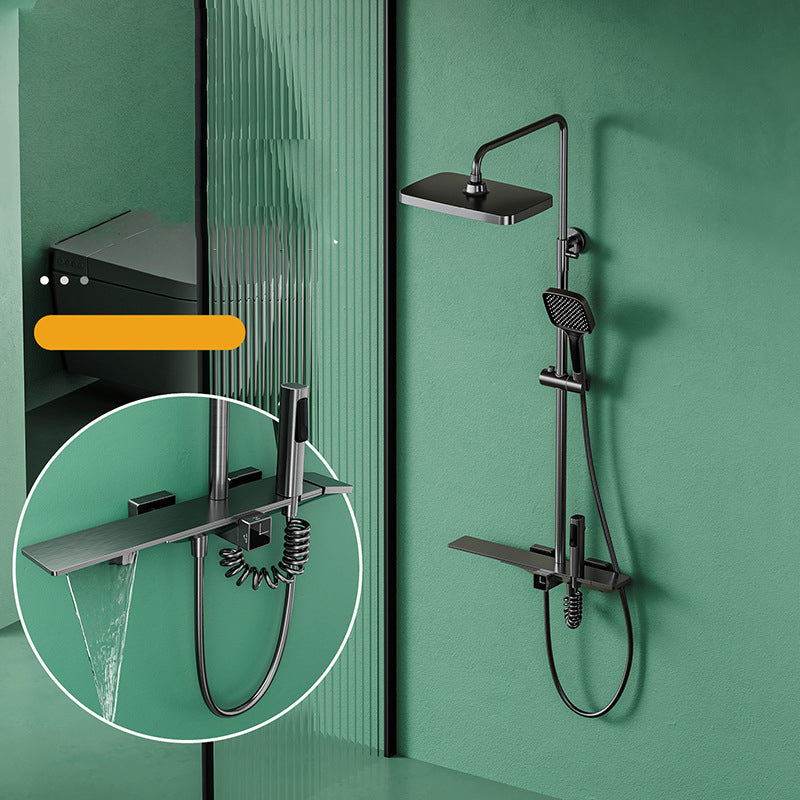 Waterfall Shower Set Square Wall Mount Copper Knob Handle Shower System with Shower Hose