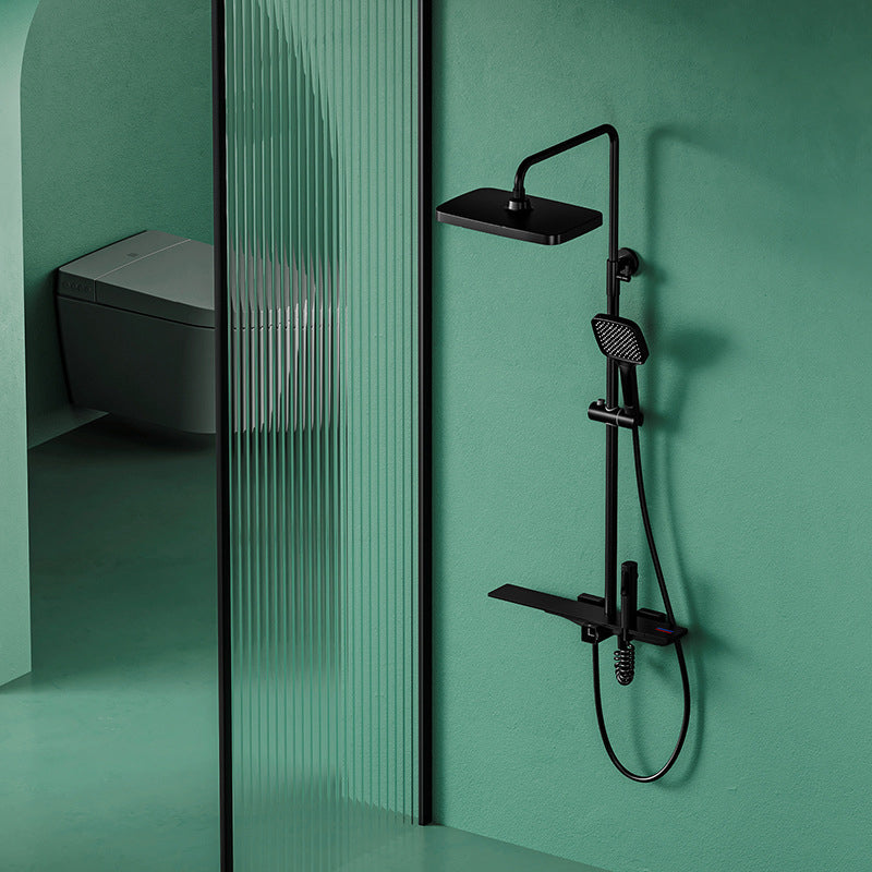 Waterfall Shower Set Square Wall Mount Copper Knob Handle Shower System with Shower Hose