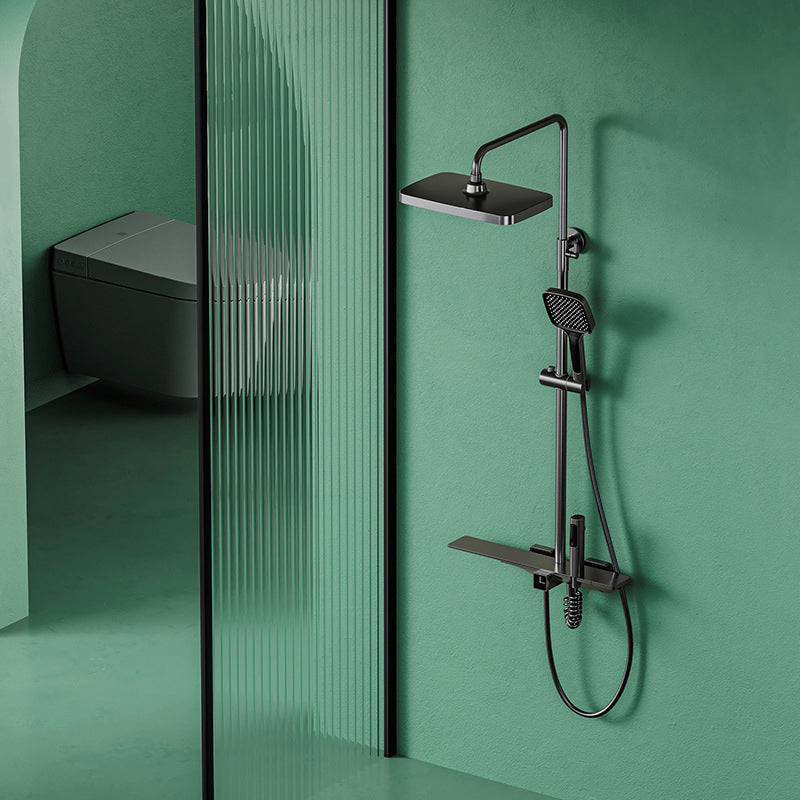 Waterfall Shower Set Square Wall Mount Copper Knob Handle Shower System with Shower Hose