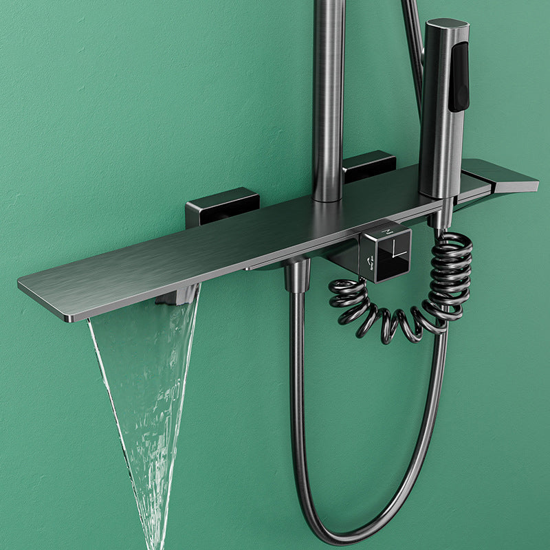 Waterfall Shower Set Square Wall Mount Copper Knob Handle Shower System with Shower Hose