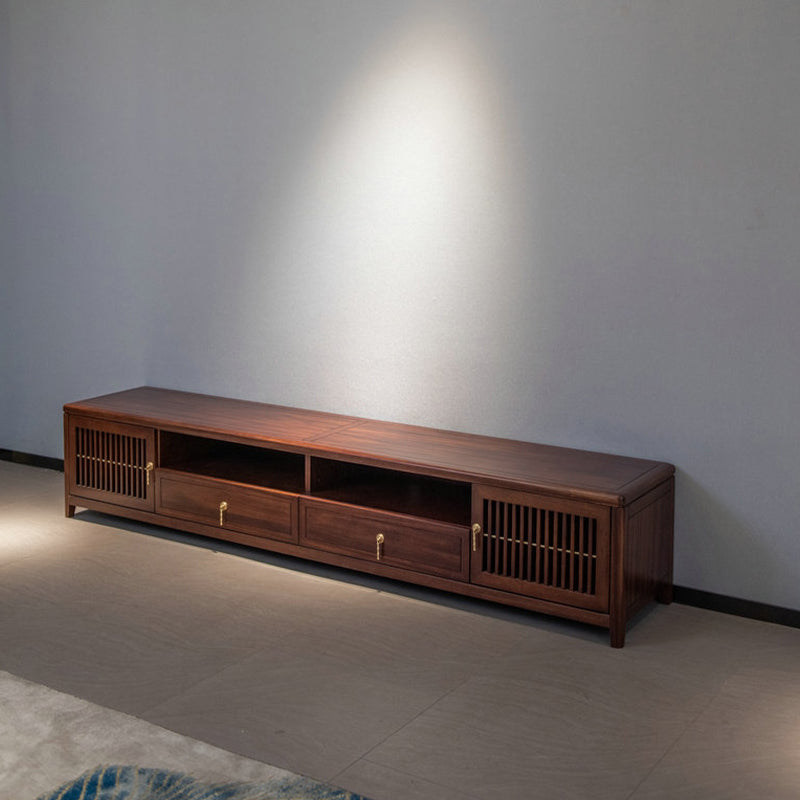 Wood Media Console Open Storage Contemporary TV Console with Doors