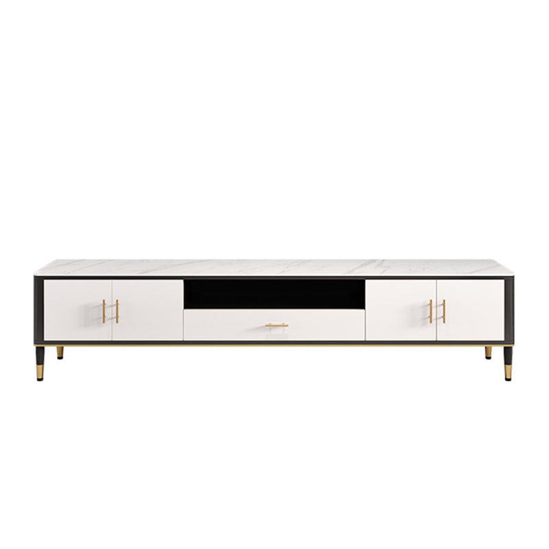 Contemporary Stone TV Console White Open Storage Media Console