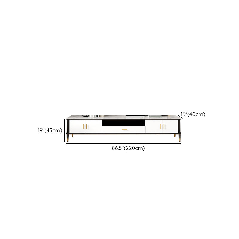 Contemporary Stone TV Console White Open Storage Media Console