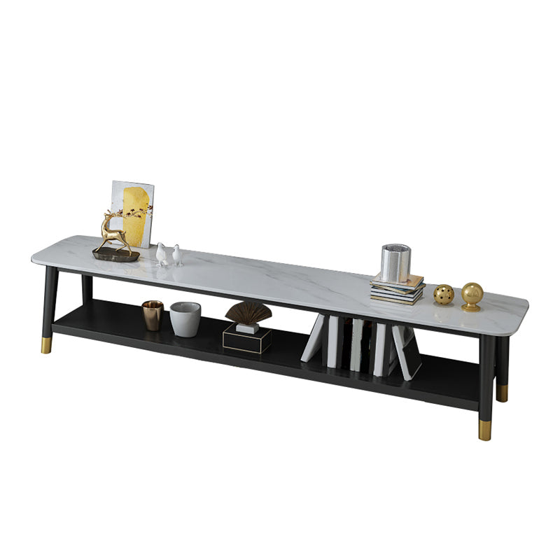 Contemporary Stone TV Console 1 Shelf Gray Media Console with Splayed Wooden Legs