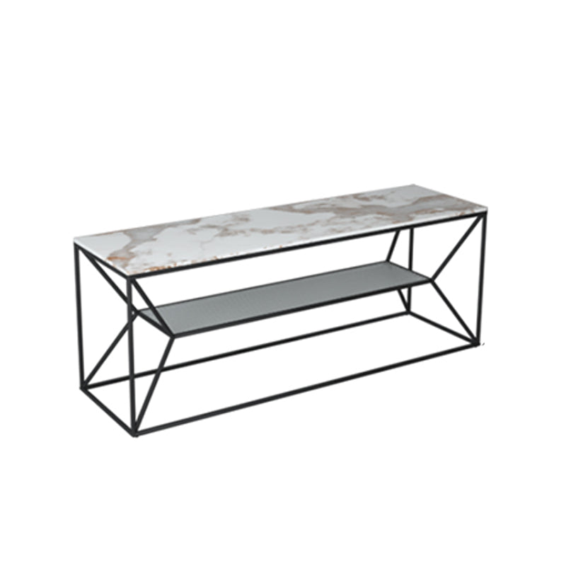 Contemporary Stone Media Console Open Storage 2 Shelves TV Console