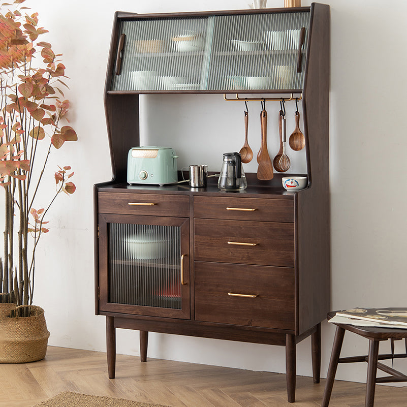 Modern Dining Hutch Pine Sliding Doors Storage Cabinet with Drawers