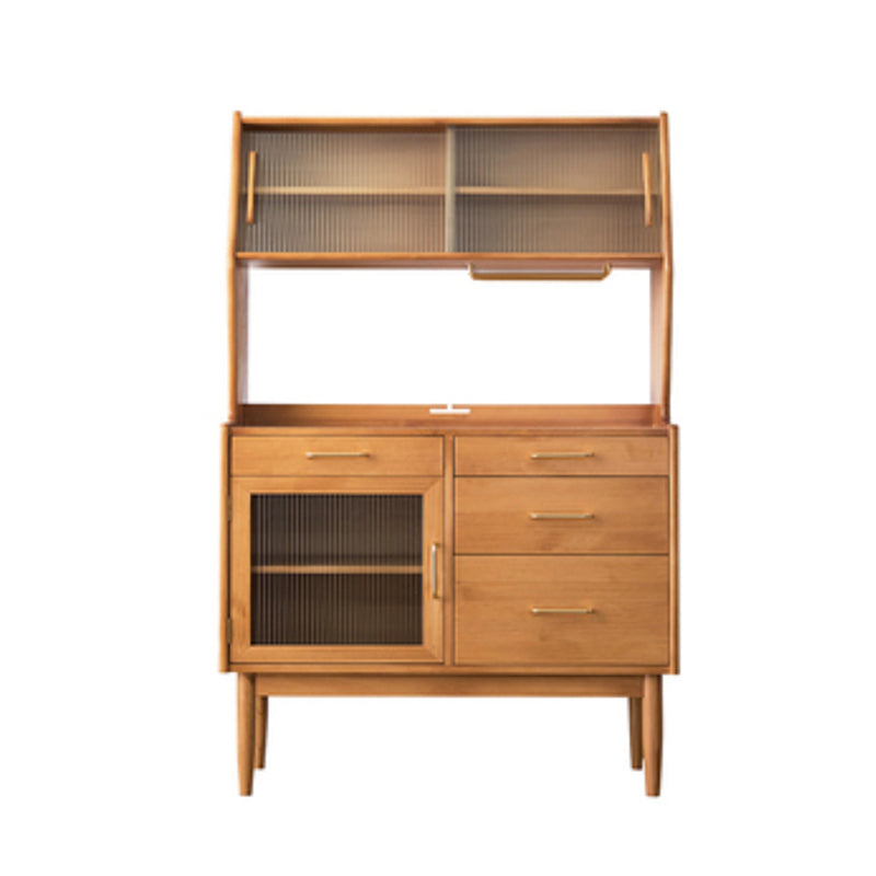 Modern Dining Hutch Pine Sliding Doors Storage Cabinet with Drawers