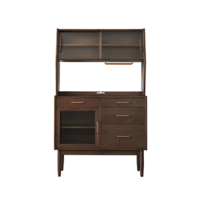 Modern Dining Hutch Pine Sliding Doors Storage Cabinet with Drawers